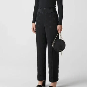 Whistles black satin polka dot jacquard ruffle waist straight leg pants trousers